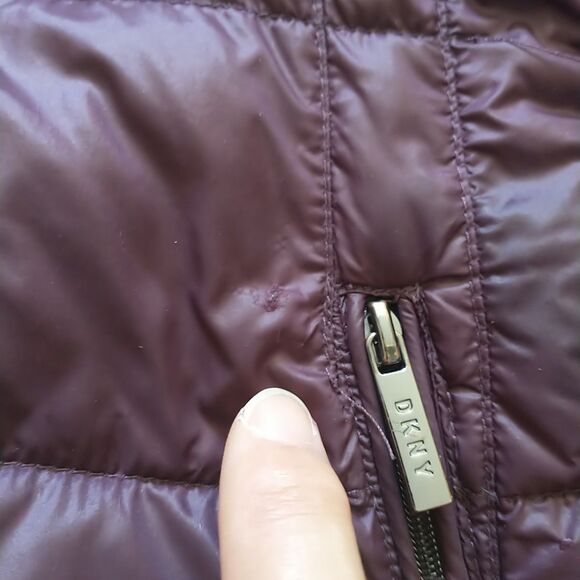 Donna Karan DKNY Packable Down Quilted Coat Jacket Womens M Purple Hood Zip - Picture 11 of 12